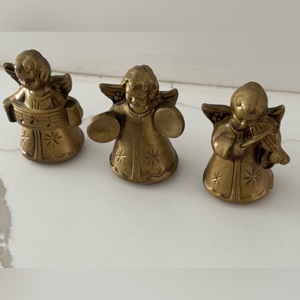 Vintage Angels Set of 3 Gold Glass Miniature Figurines Christmas Holiday